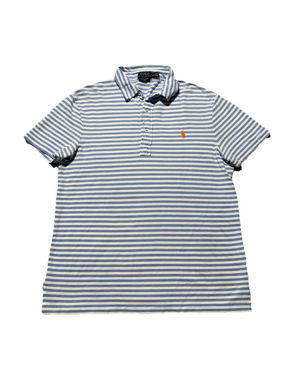 Polo Ralph Lauren Polo Shirt Men Slim Medium Blue Striped Featherweight Mesh